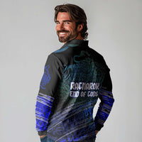 Fenrir Long Sleeve Polo Shirt with Blue Wolf, Runes and Ragnarok End of Gods Tribute - Wonder Print Shop