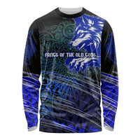 Fenrir Long Sleeve Shirt with Blue Wolf, Runes and Ragnarok End of Gods Tribute - Wonder Print Shop