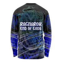 Fenrir Long Sleeve Shirt with Blue Wolf, Runes and Ragnarok End of Gods Tribute - Wonder Print Shop