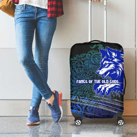Fenrir Luggage Cover with Blue Wolf, Runes and Ragnarok End of Gods Tribute - Wonder Print Shop