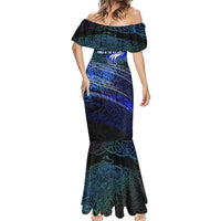 Fenrir Mermaid Dress with Blue Wolf, Runes and Ragnarok End of Gods Tribute - Wonder Print Shop