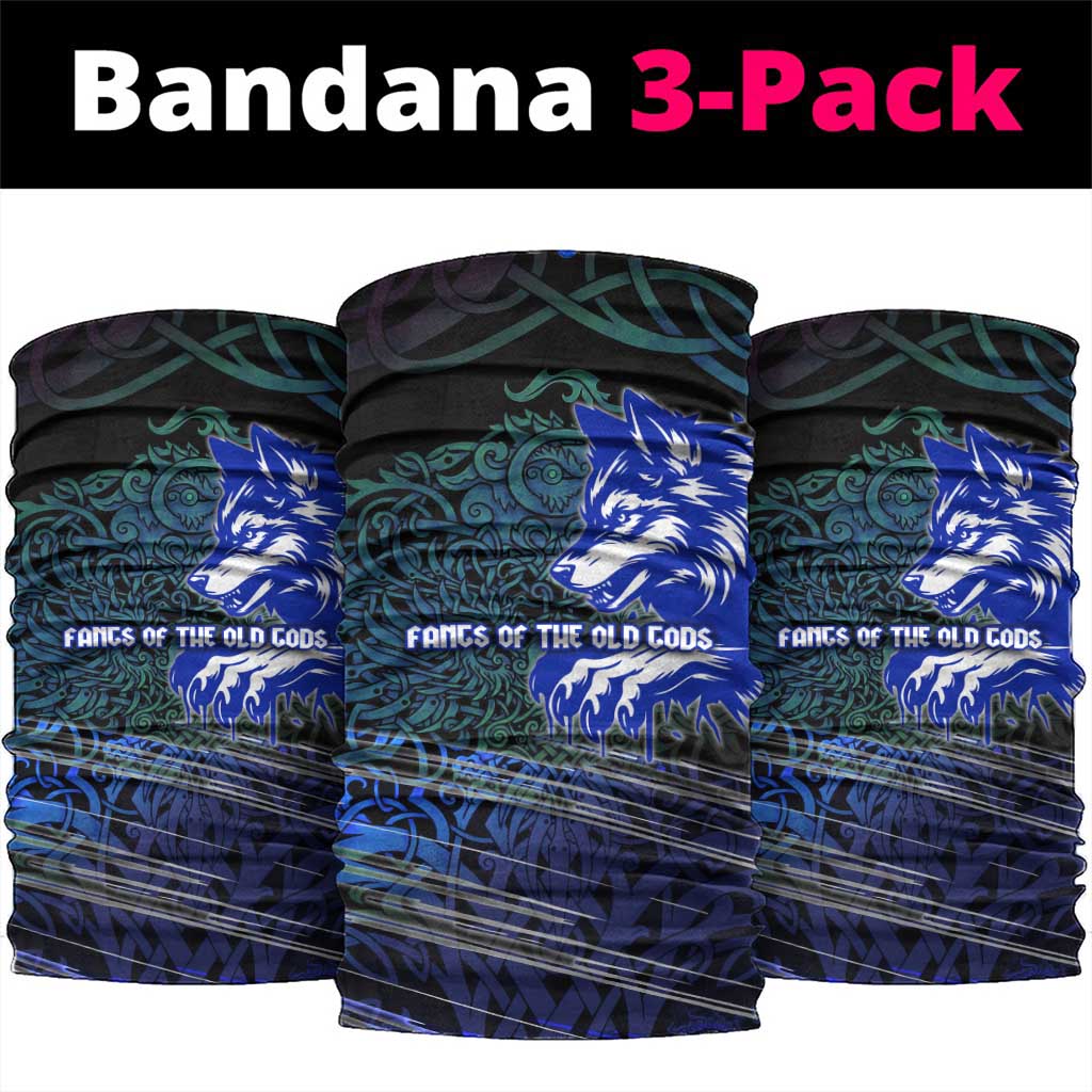 Fenrir Neck Gaiter with Blue Wolf, Runes and Ragnarok End of Gods Tribute - Wonder Print Shop