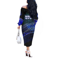 Fenrir Off The Shoulder Long Sleeve Dress with Blue Wolf, Runes and Ragnarok End of Gods Tribute - Wonder Print Shop