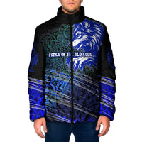 Fenrir Padded Jacket with Blue Wolf, Runes and Ragnarok End of Gods Tribute - Wonder Print Shop