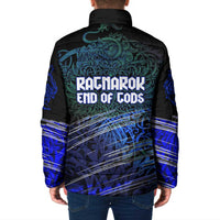 Fenrir Padded Jacket with Blue Wolf, Runes and Ragnarok End of Gods Tribute - Wonder Print Shop