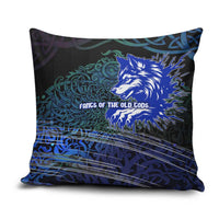 Fenrir Pillow Cover with Blue Wolf, Runes and Ragnarok End of Gods Tribute - Wonder Print Shop