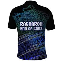 Fenrir Polo Shirt with Blue Wolf, Runes and Ragnarok End of Gods Tribute - Wonder Print Shop