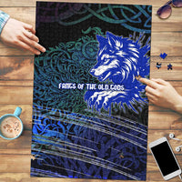 Fenrir Puzzle with Blue Wolf, Runes and Ragnarok End of Gods Tribute - Wonder Print Shop