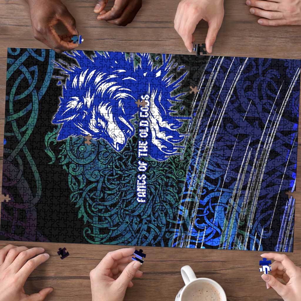 Fenrir Puzzle with Blue Wolf, Runes and Ragnarok End of Gods Tribute - Wonder Print Shop