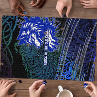 Fenrir Puzzle with Blue Wolf, Runes and Ragnarok End of Gods Tribute - Wonder Print Shop