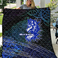 Fenrir Quilt with Blue Wolf, Runes and Ragnarok End of Gods Tribute - Wonder Print Shop