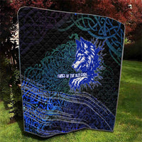 Fenrir Quilt with Blue Wolf, Runes and Ragnarok End of Gods Tribute - Wonder Print Shop