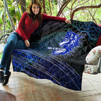 Fenrir Quilt with Blue Wolf, Runes and Ragnarok End of Gods Tribute - Wonder Print Shop