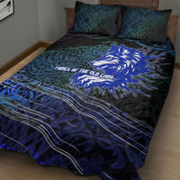 Fenrir Quilt Bed Set with Blue Wolf, Runes and Ragnarok End of Gods Tribute - Wonder Print Shop