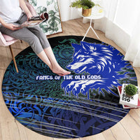 Fenrir Round Carpet with Blue Wolf, Runes and Ragnarok End of Gods Tribute - Wonder Print Shop