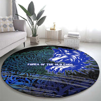 Fenrir Round Carpet with Blue Wolf, Runes and Ragnarok End of Gods Tribute - Wonder Print Shop