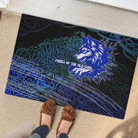 Fenrir Rubber Doormat with Blue Wolf, Runes and Ragnarok End of Gods Tribute - Wonder Print Shop