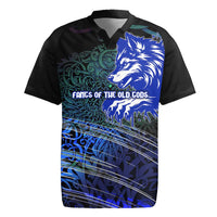 Fenrir Rugby Jersey with Blue Wolf, Runes and Ragnarok End of Gods Tribute - Wonder Print Shop