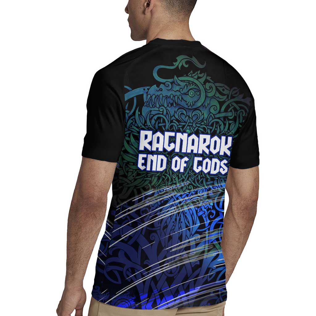 Fenrir Rugby Jersey with Blue Wolf, Runes and Ragnarok End of Gods Tribute - Wonder Print Shop