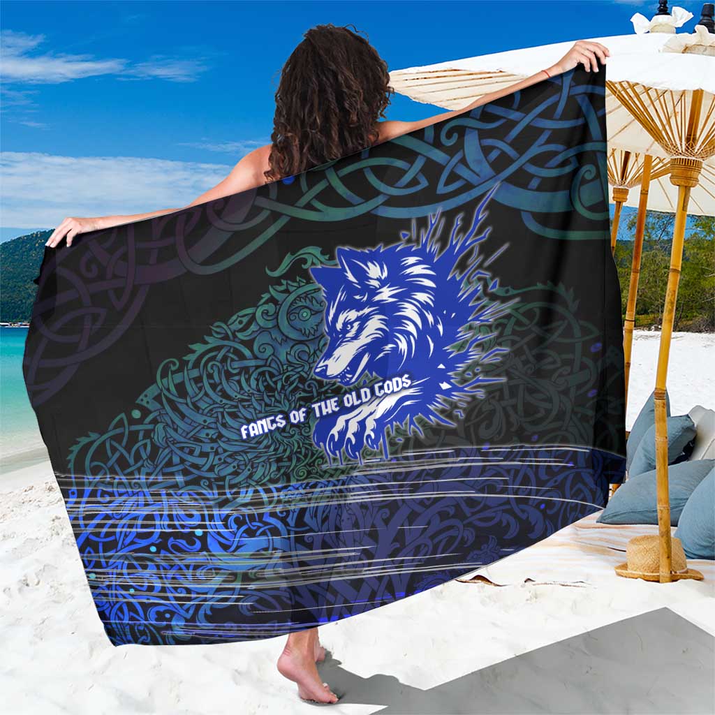 Fenrir Sarong with Blue Wolf, Runes and Ragnarok End of Gods Tribute - Wonder Print Shop