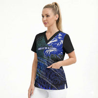 Fenrir Scrub Top with Blue Wolf, Runes and Ragnarok End of Gods Tribute - Wonder Print Shop