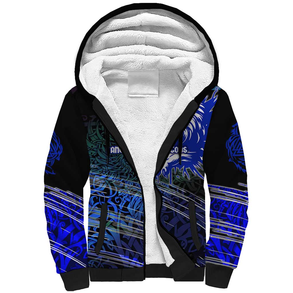 Fenrir Sherpa Hoodie with Blue Wolf, Runes and Ragnarok End of Gods Tribute - Wonder Print Shop