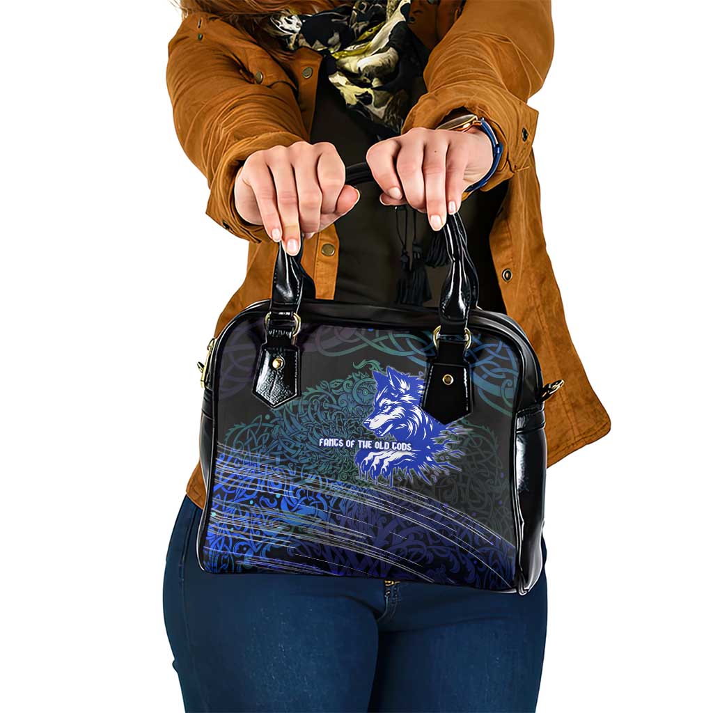 Fenrir Shoulder Handbag with Blue Wolf, Runes and Ragnarok End of Gods Tribute - Wonder Print Shop