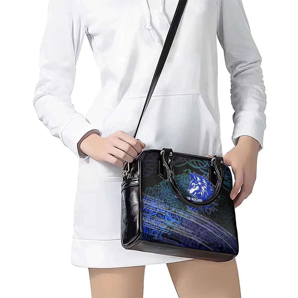 Fenrir Shoulder Handbag with Blue Wolf, Runes and Ragnarok End of Gods Tribute - Wonder Print Shop