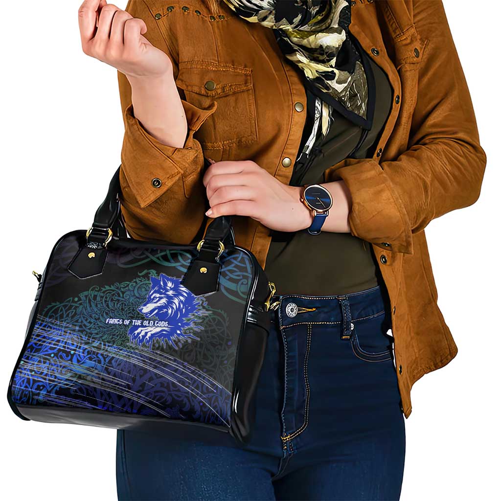 Fenrir Shoulder Handbag with Blue Wolf, Runes and Ragnarok End of Gods Tribute - Wonder Print Shop