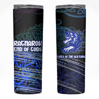 Fenrir Skinny Tumbler with Blue Wolf, Runes and Ragnarok End of Gods Tribute - Wonder Print Shop