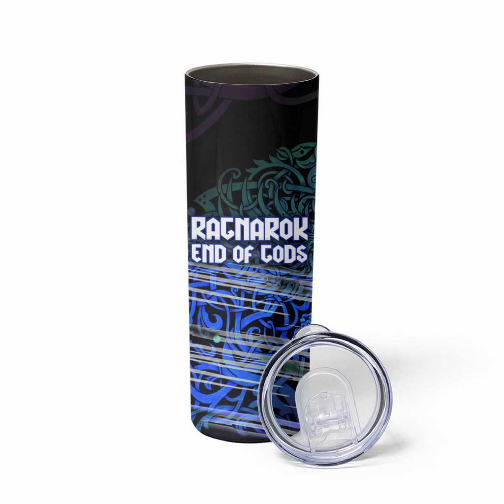 Fenrir Skinny Tumbler with Blue Wolf, Runes and Ragnarok End of Gods Tribute - Wonder Print Shop