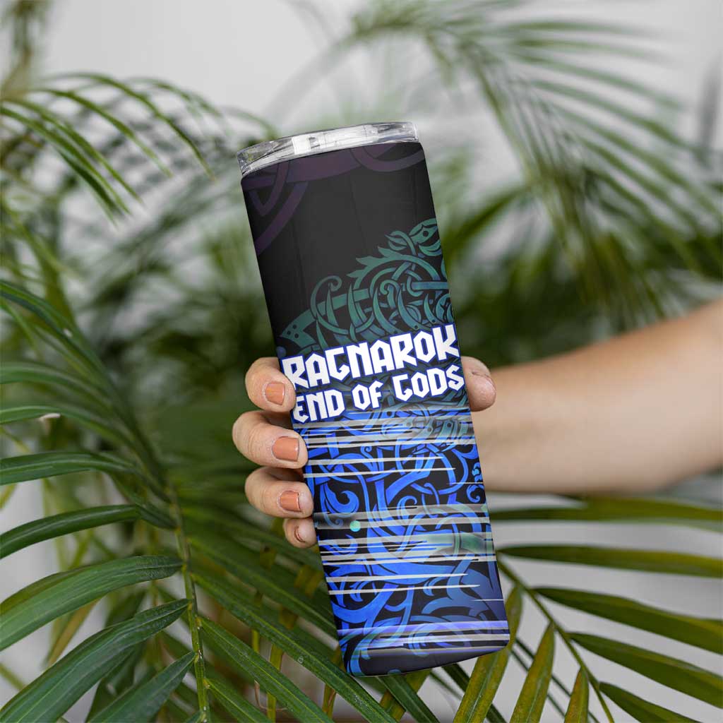 Fenrir Skinny Tumbler with Blue Wolf, Runes and Ragnarok End of Gods Tribute - Wonder Print Shop