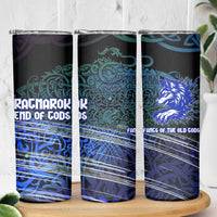 Fenrir Skinny Tumbler with Blue Wolf, Runes and Ragnarok End of Gods Tribute - Wonder Print Shop