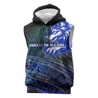 Fenrir Sleeveless Hoodie with Blue Wolf, Runes and Ragnarok End of Gods Tribute - Wonder Print Shop