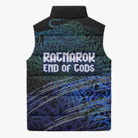 Fenrir Sleeveless Puffer Jacket with Blue Wolf, Runes and Ragnarok End of Gods Tribute - Wonder Print Shop