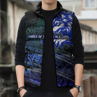 Fenrir Sleeveless Puffer Jacket with Blue Wolf, Runes and Ragnarok End of Gods Tribute - Wonder Print Shop