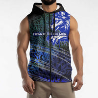 Fenrir Sleeveless Zip Hoodie with Blue Wolf, Runes and Ragnarok End of Gods Tribute - Wonder Print Shop