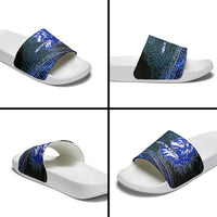Fenrir Slide Sandals with Blue Wolf, Runes and Ragnarok End of Gods Tribute - Wonder Print Shop