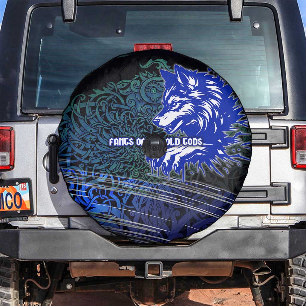 Fenrir Spare Tire Cover with Blue Wolf, Runes and Ragnarok End of Gods Tribute - Wonder Print Shop