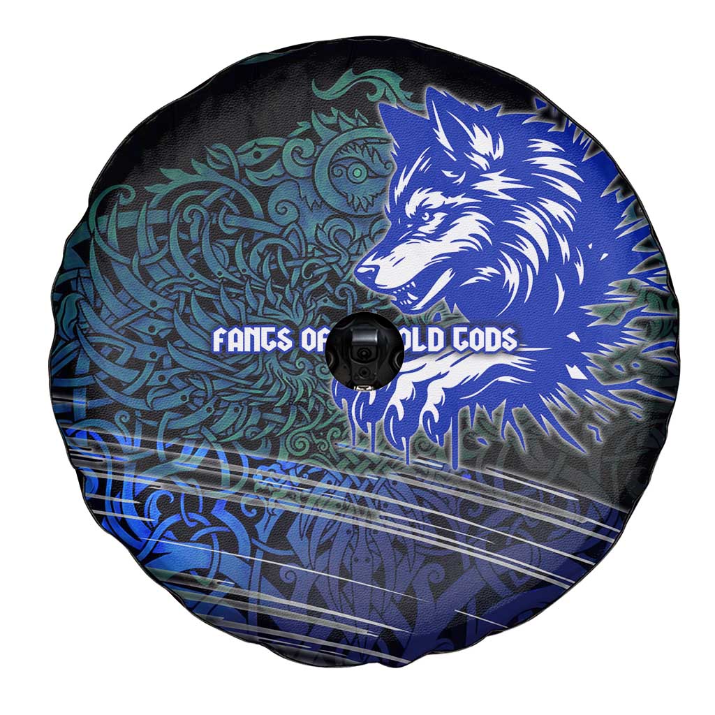 Fenrir Spare Tire Cover with Blue Wolf, Runes and Ragnarok End of Gods Tribute - Wonder Print Shop