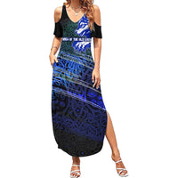 Fenrir Summer Maxi Dress with Blue Wolf, Runes and Ragnarok End of Gods Tribute - Wonder Print Shop