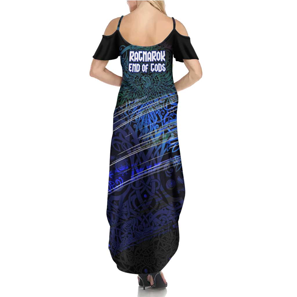Fenrir Summer Maxi Dress with Blue Wolf, Runes and Ragnarok End of Gods Tribute - Wonder Print Shop