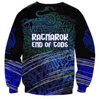 Fenrir Sweatshirt with Blue Wolf, Runes and Ragnarok End of Gods Tribute - Wonder Print Shop