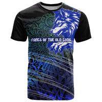 Fenrir T Shirt with Blue Wolf, Runes and Ragnarok End of Gods Tribute - Wonder Print Shop