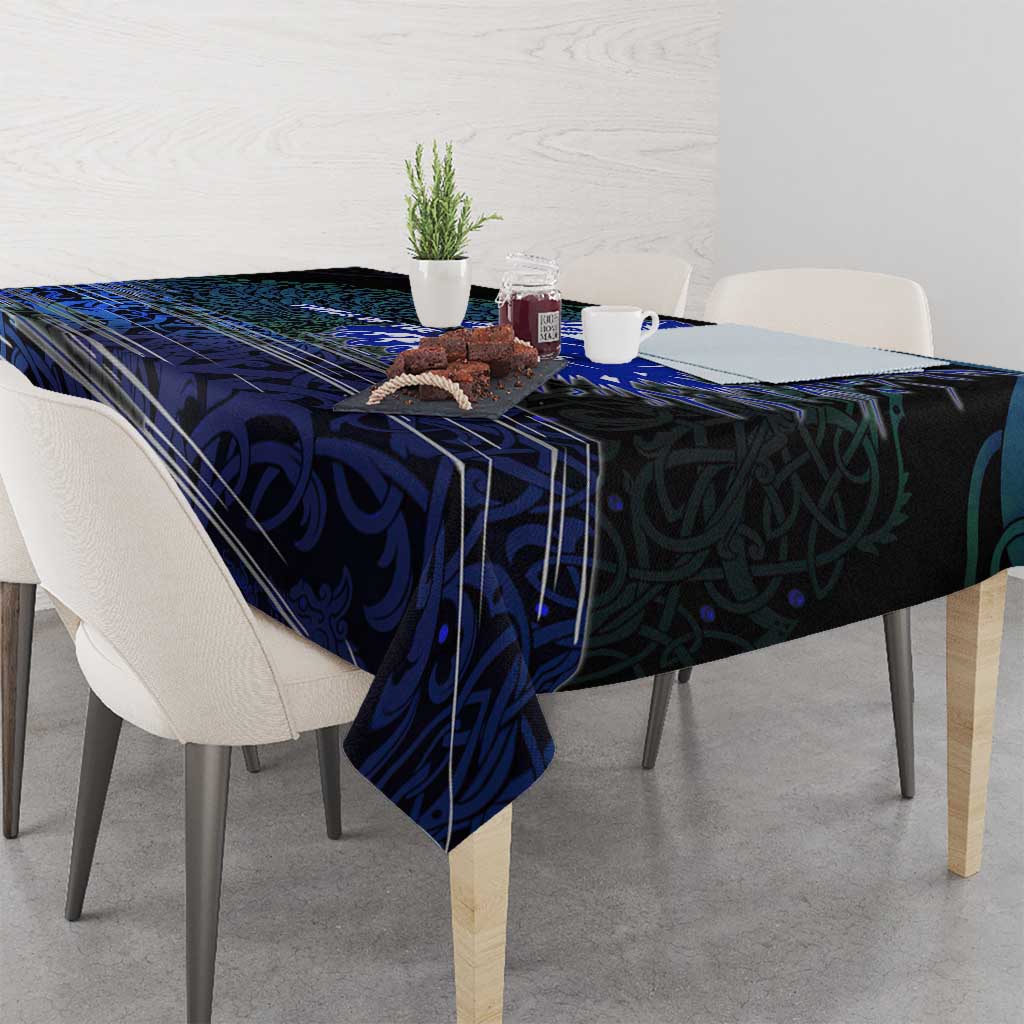 Fenrir Tablecloth with Blue Wolf, Runes and Ragnarok End of Gods Tribute - Wonder Print Shop