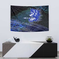 Fenrir Tapestry with Blue Wolf, Runes and Ragnarok End of Gods Tribute - Wonder Print Shop