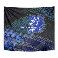 Fenrir Tapestry with Blue Wolf, Runes and Ragnarok End of Gods Tribute - Wonder Print Shop