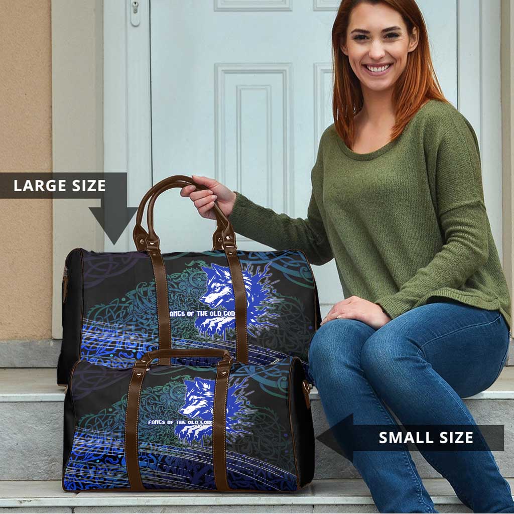 Fenrir Travel Bag with Blue Wolf, Runes and Ragnarok End of Gods Tribute - Wonder Print Shop