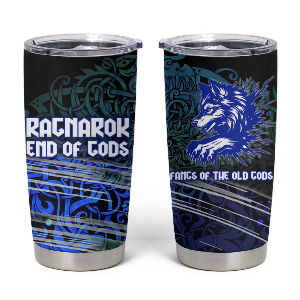 Fenrir Tumbler Cup with Blue Wolf, Runes and Ragnarok End of Gods Tribute - Wonder Print Shop