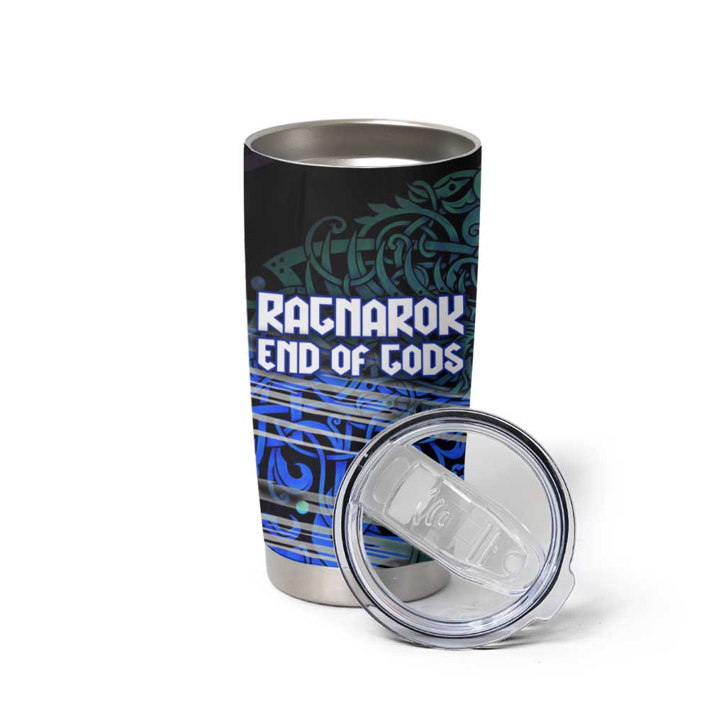 Fenrir Tumbler Cup with Blue Wolf, Runes and Ragnarok End of Gods Tribute - Wonder Print Shop